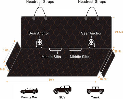 Dog Car Seat Cover Waterproof Pet Bench Seat Cover Nonslip and Heavy Duty Pet Car Seat Cover for Dogs with Universal Size Fits Cars, Trucks and Suvs (60" W X 51" L, Black)