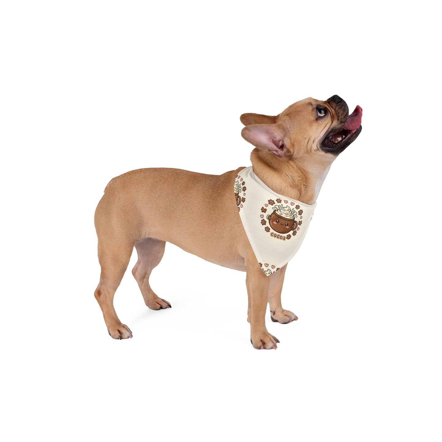 Cocoa Kawaii Pet Bandana — Cute Hot Chocolate Paw Print Accessory