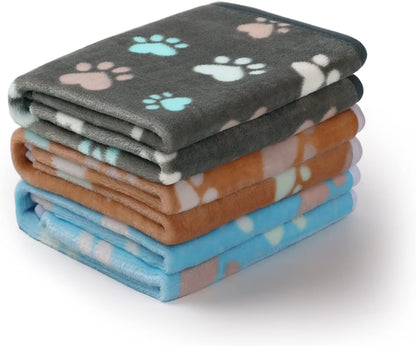 1 Pack 3 Blankets Super Soft Fluffy Premium Fleece Pet Blanket Flannel Throw for Dog Puppy Cat Paw 23X16 Inch
