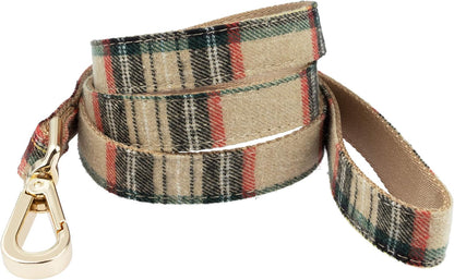 Scottish Tartan Bowtie Dog Collar & Leash Set with Detachable Bow Tie for Girl or Boy Dogs Comfortable Plaid Pattern, Fully Adjustable, Great Pet Gift (XS, Beige)